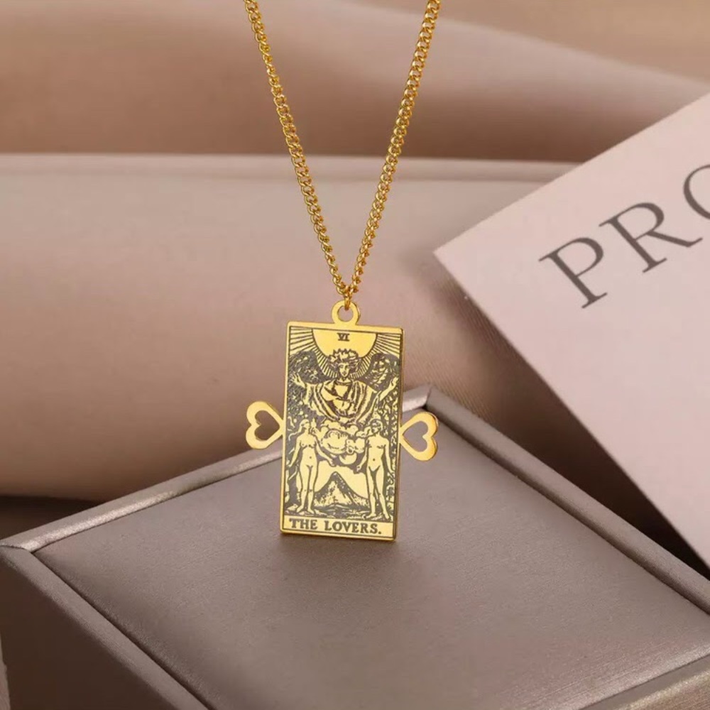 ⚜️𝟯𝟬%𝗢𝗙𝗙 𝗯𝘂𝗻𝗱𝗹𝗲𝘀 𝟯+⚜️ NEW Lovers Tarot Card Stainless Steel Necklace - Picture 6 of 11